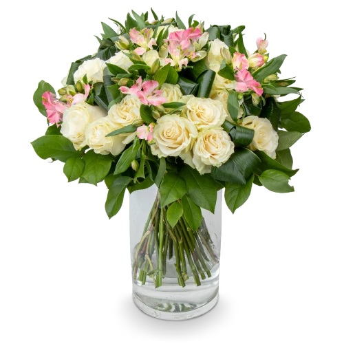 Kytice růží s alstromérií